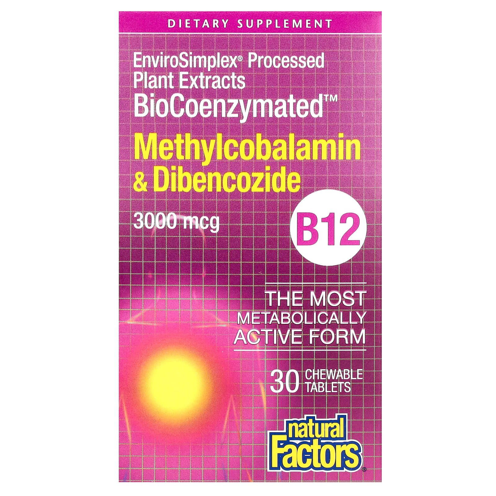 Natural Factors, BioCoenzymated, Methylcobalamin & Dibencozide, B12, 3,000 mcg, 30 Chewable Tablets