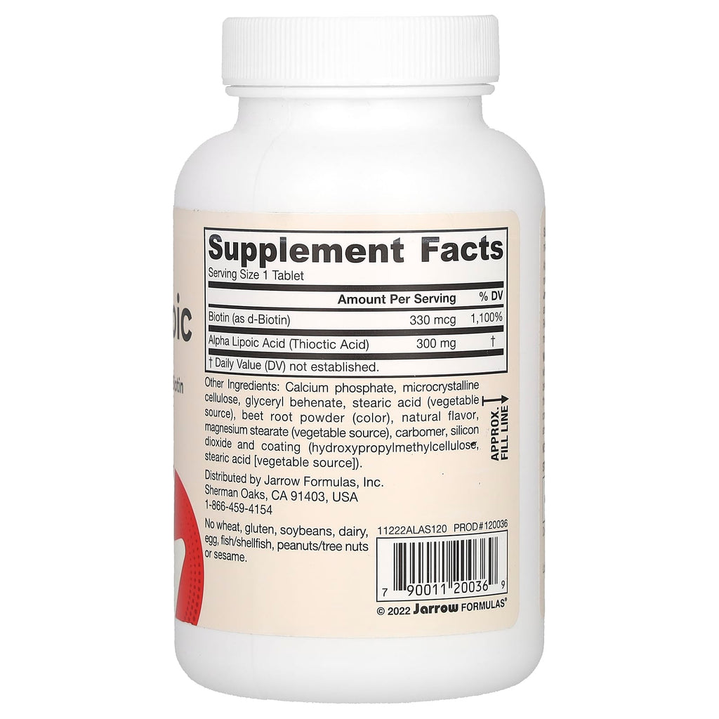 Jarrow Formulas, Alpha Lipoic Sustain with Biotin, 120 Tablets