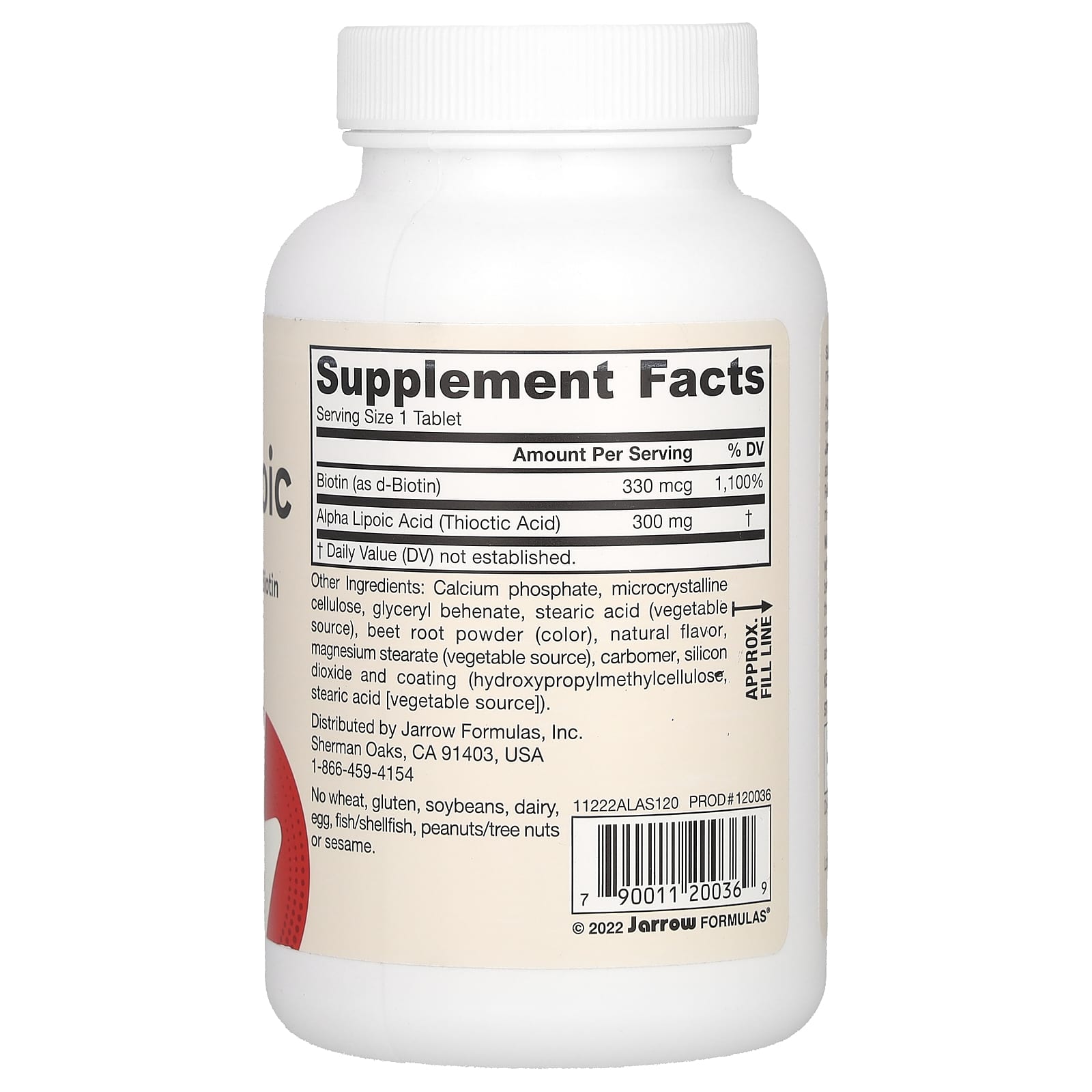 Jarrow Formulas, Alpha Lipoic Sustain with Biotin, 120 Tablets