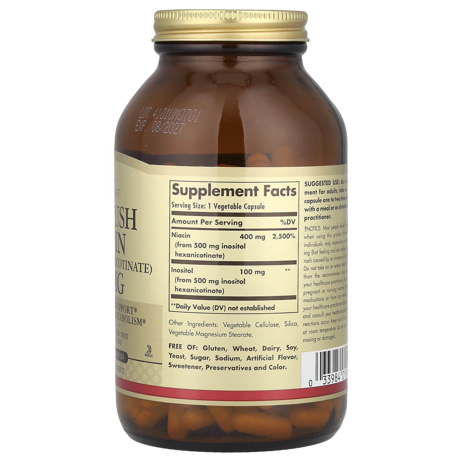 Solgar, No-Flush Niacin, (Inositol Hexanicotinate), 500 mg, 250 Vegetable Capsules