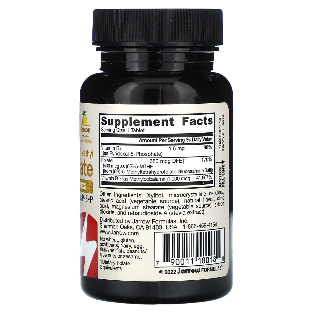 Jarrow Formulas, Vegan Methyl B-12 & Methyl Folate, Lemon, 100 Chewable Tablets