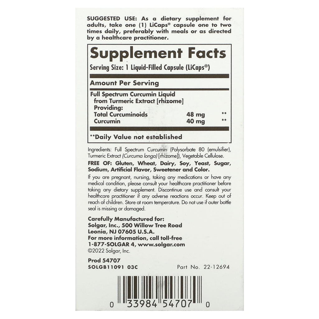 Solgar, Full Spectrum Curcumin, 60 Licaps
