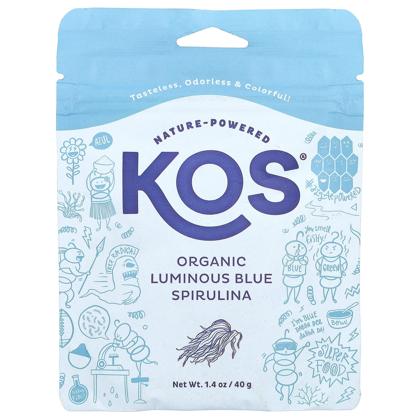 KOS, Organic Luminous Blue Spirulina Powder, 1.4 oz (40 g)