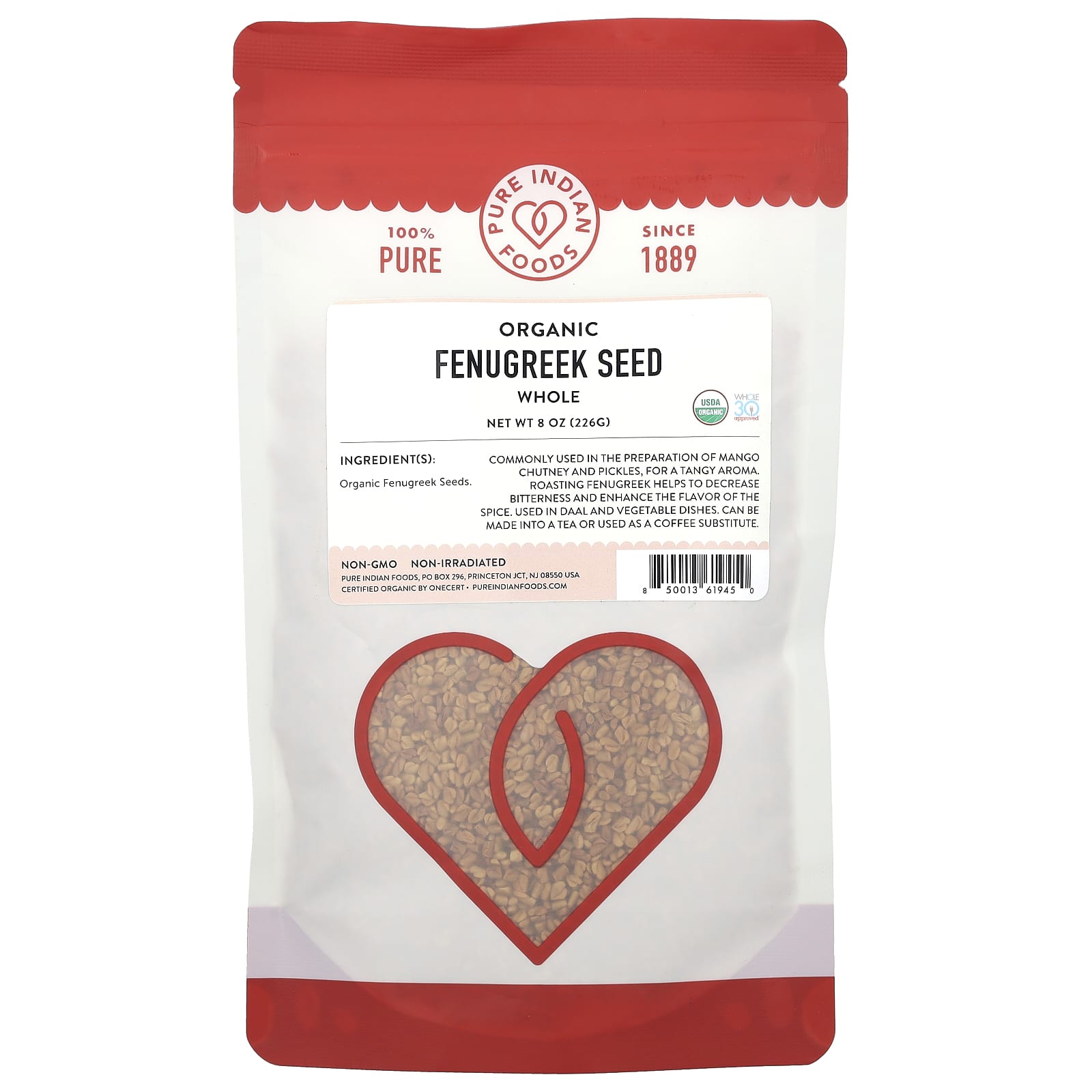 Pure Indian Foods, Organic Fenugreek Seed, Whole, 8 oz (226 g)