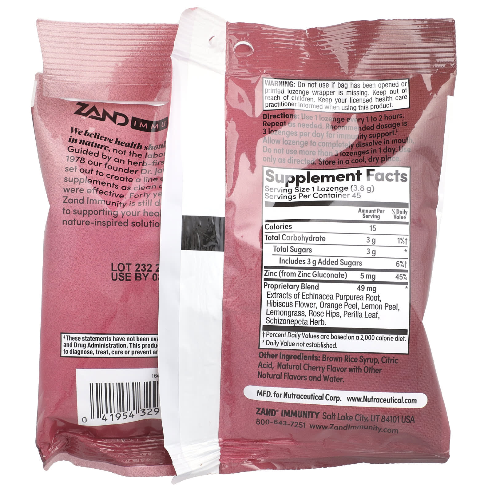 Zand, Immunity, Cherry Echinacea Zinc, Natural, 45 Lozenges