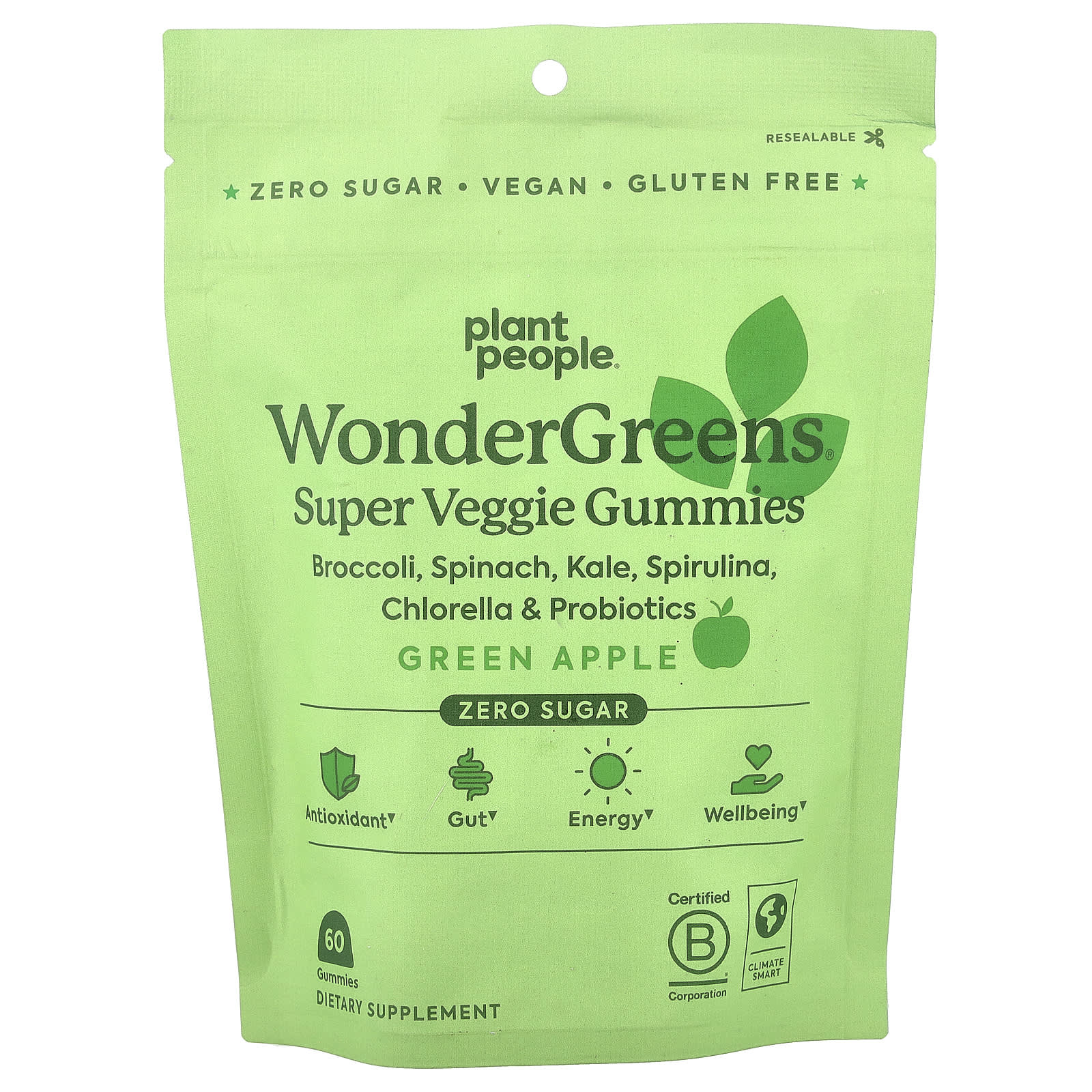 Plant People, WonderGreens®, Super Veggie Gummies, Green Apple, 60 Gummies