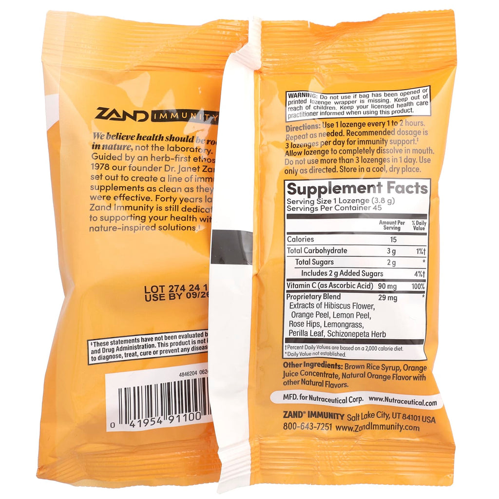 Zand, Immunity, Orange C, Natural, 45 Lozenges