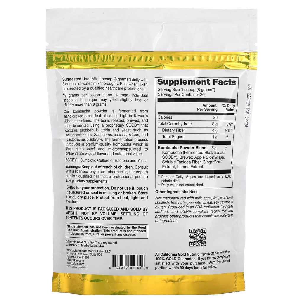 California Gold Nutrition, Superfoods, Kombucha Powder, Ginger Lemon, 5.64 oz (160 g)