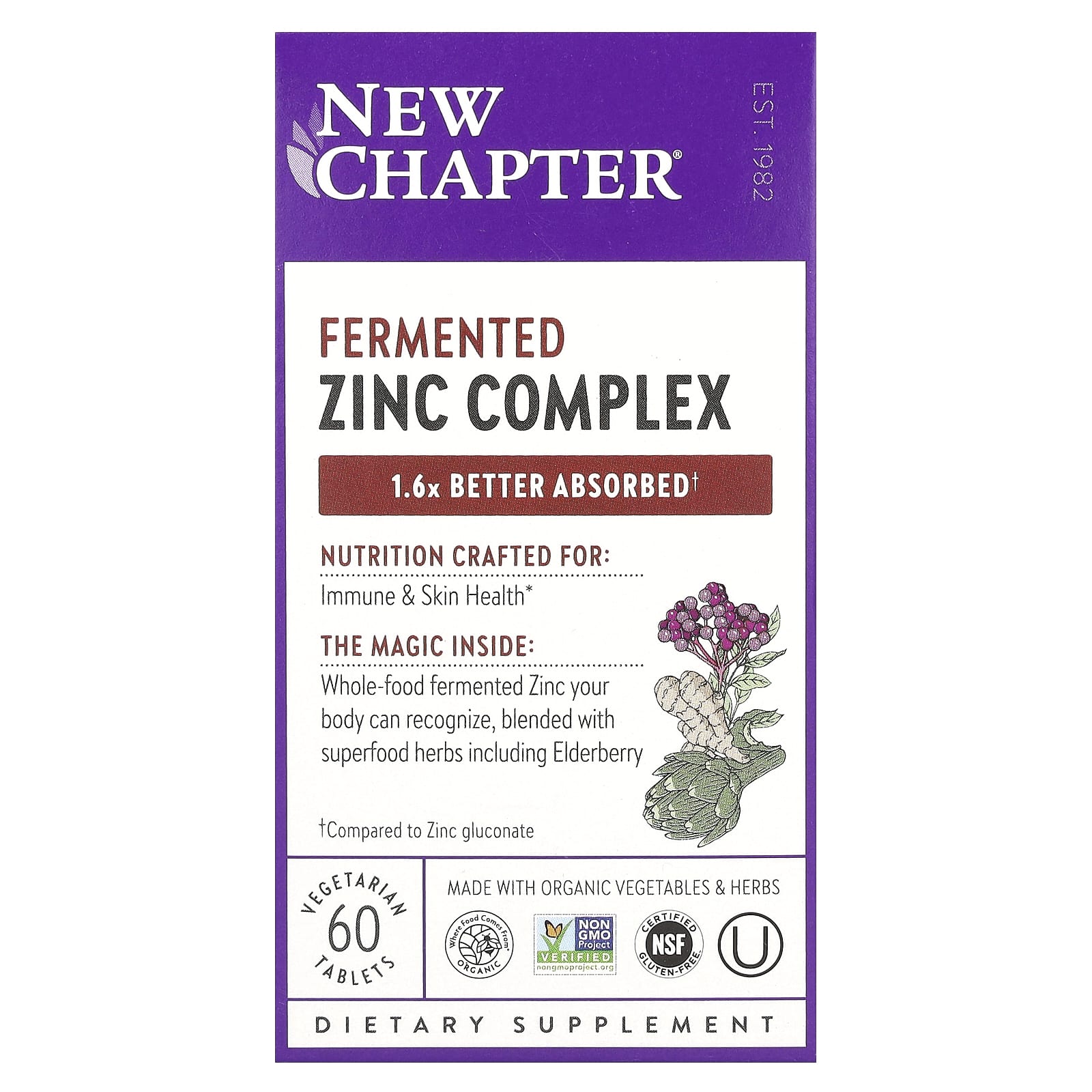 New Chapter, Fermented Zinc Complex, 60 Vegetarian Tablets