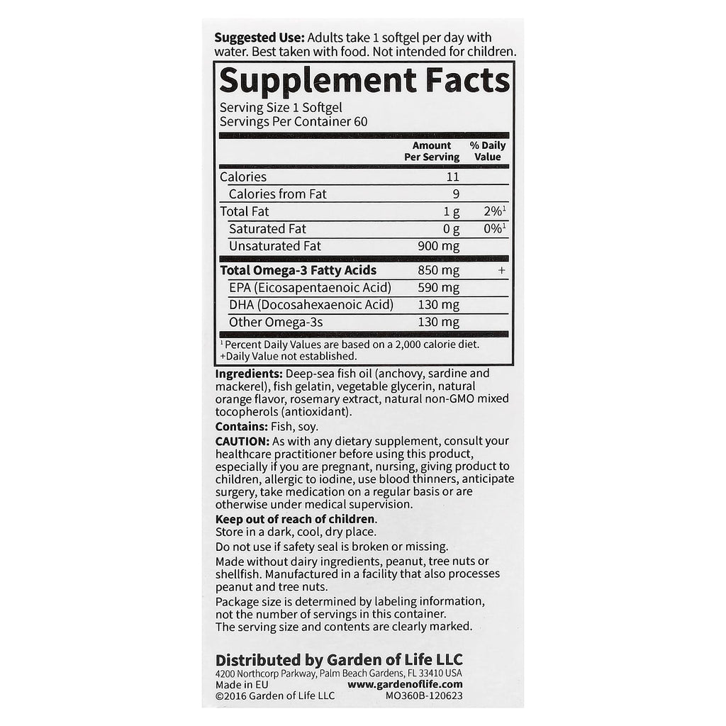 Minami Nutrition, Garden of Life®, Supercritical Omega-3 Fish Oil, Orange, 60 Softgels