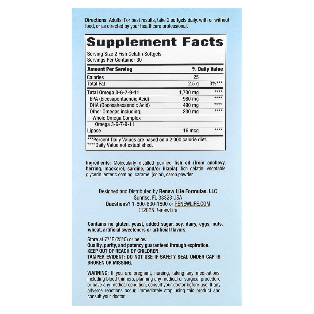 Renew Life, Norwegian Gold®, Critical Omega™ Ultimate Fish Oils, 60 Fish Gelatin Softgels