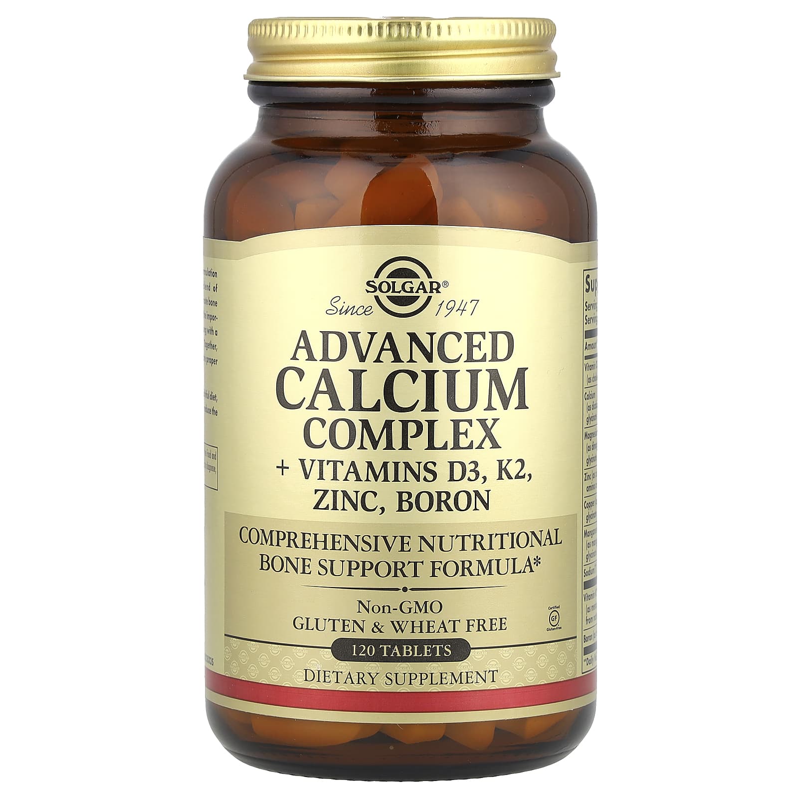 Solgar, Advanced Calcium Complex + Vitamins D3, K2, Zinc, Boron, 120 Tablets
