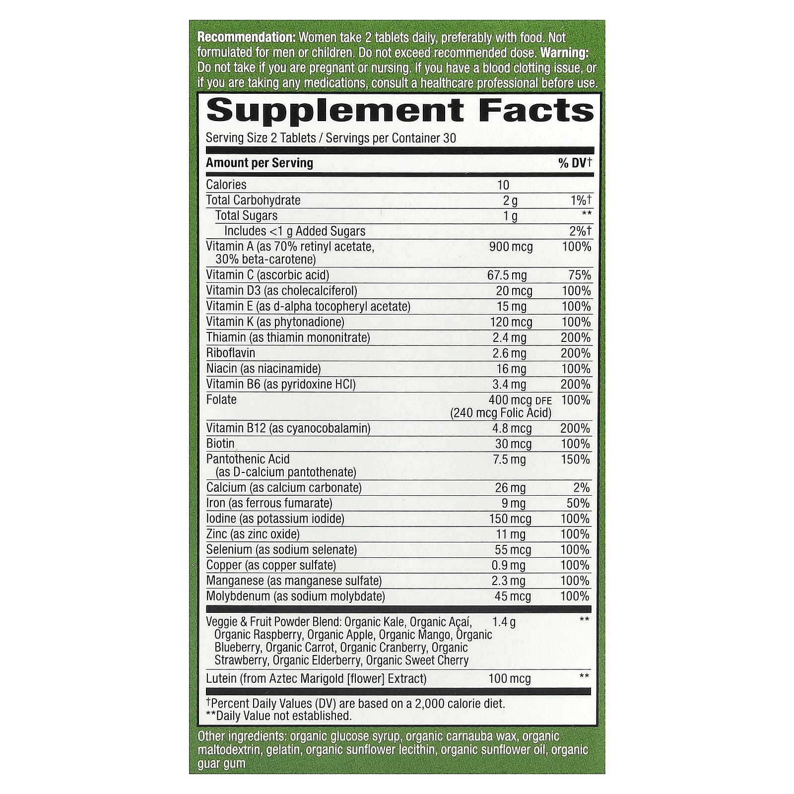 Nature's Way, Alive! Garden Goodness, Women's Multivitamin, 60 Tablets
