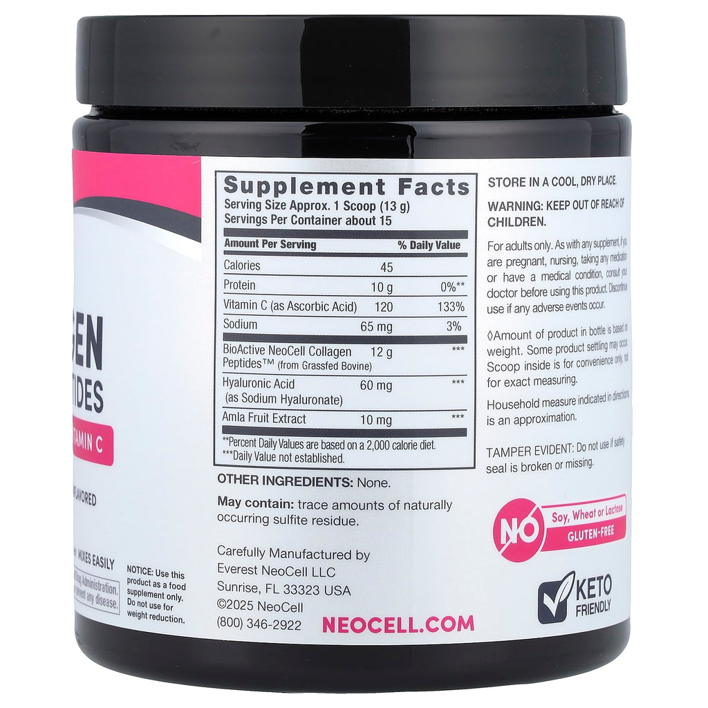 NeoCell, Advanced Collagen Peptides + Hyaluronic Acid & Vitamin C, Unflavored, 6.9 oz (195 g)