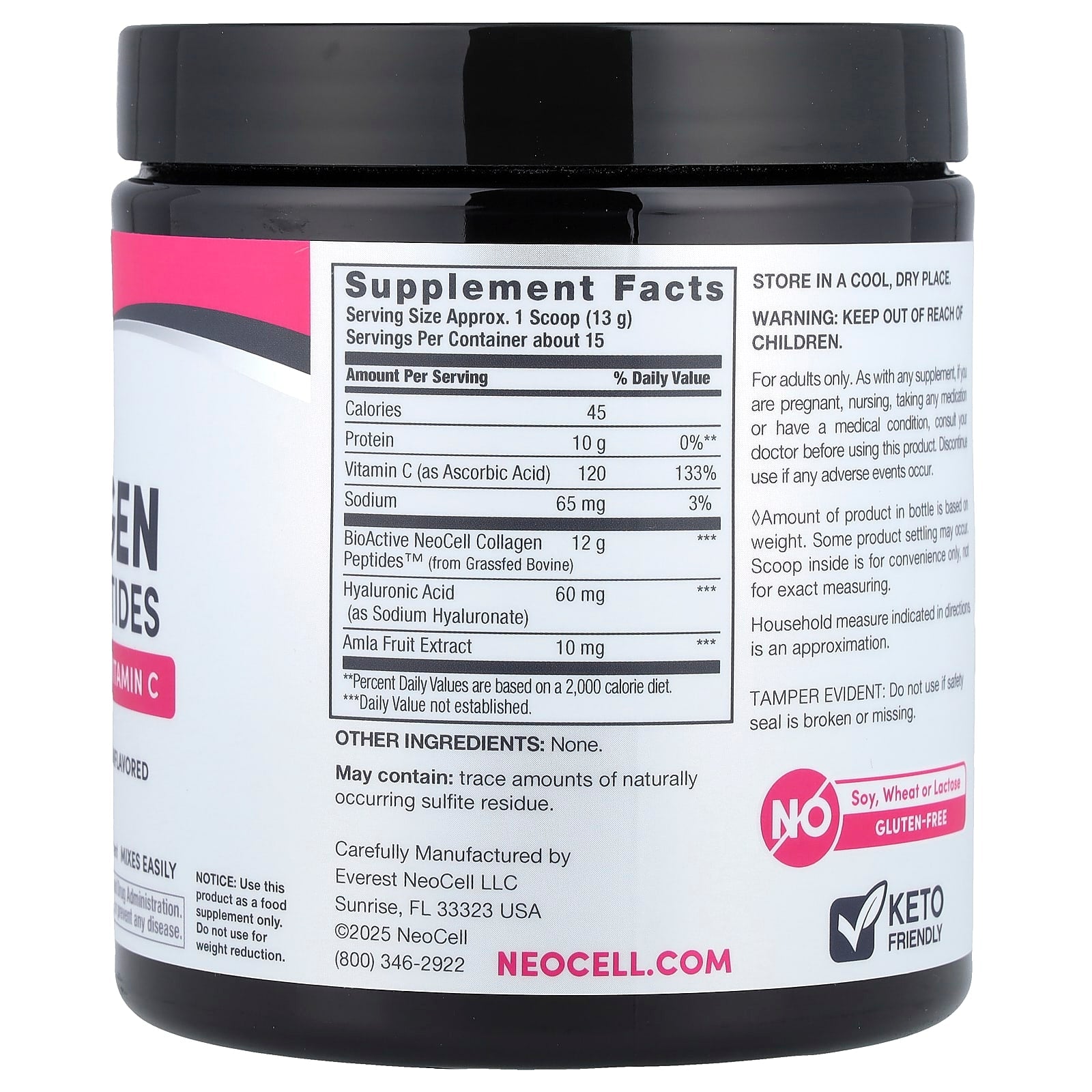 NeoCell, Advanced Collagen Peptides + Hyaluronic Acid & Vitamin C, Unflavored, 6.9 oz (195 g)