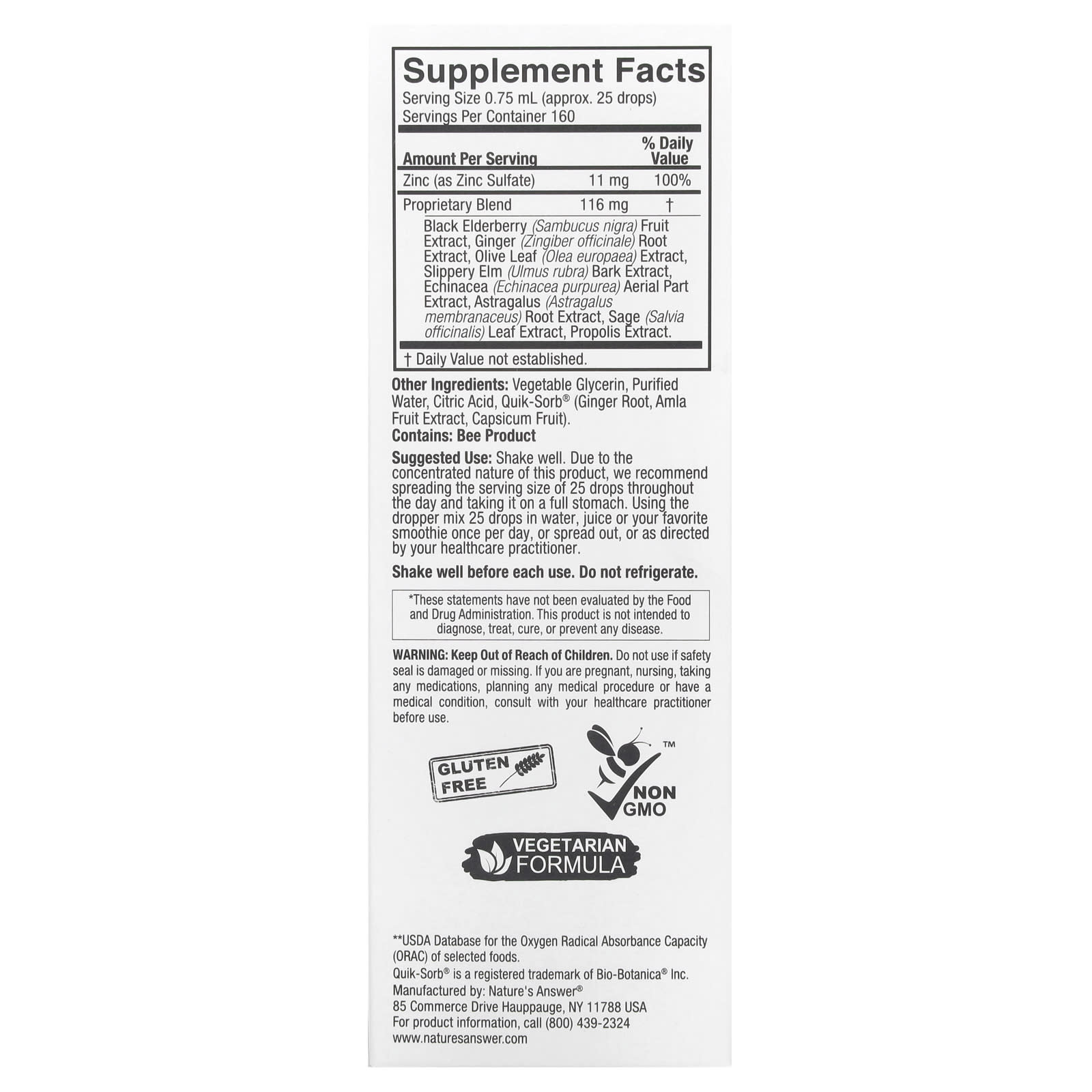Nature's Answer, Ionic Zinc Immune with Black Elderberry, 4 fl oz (120 ml)