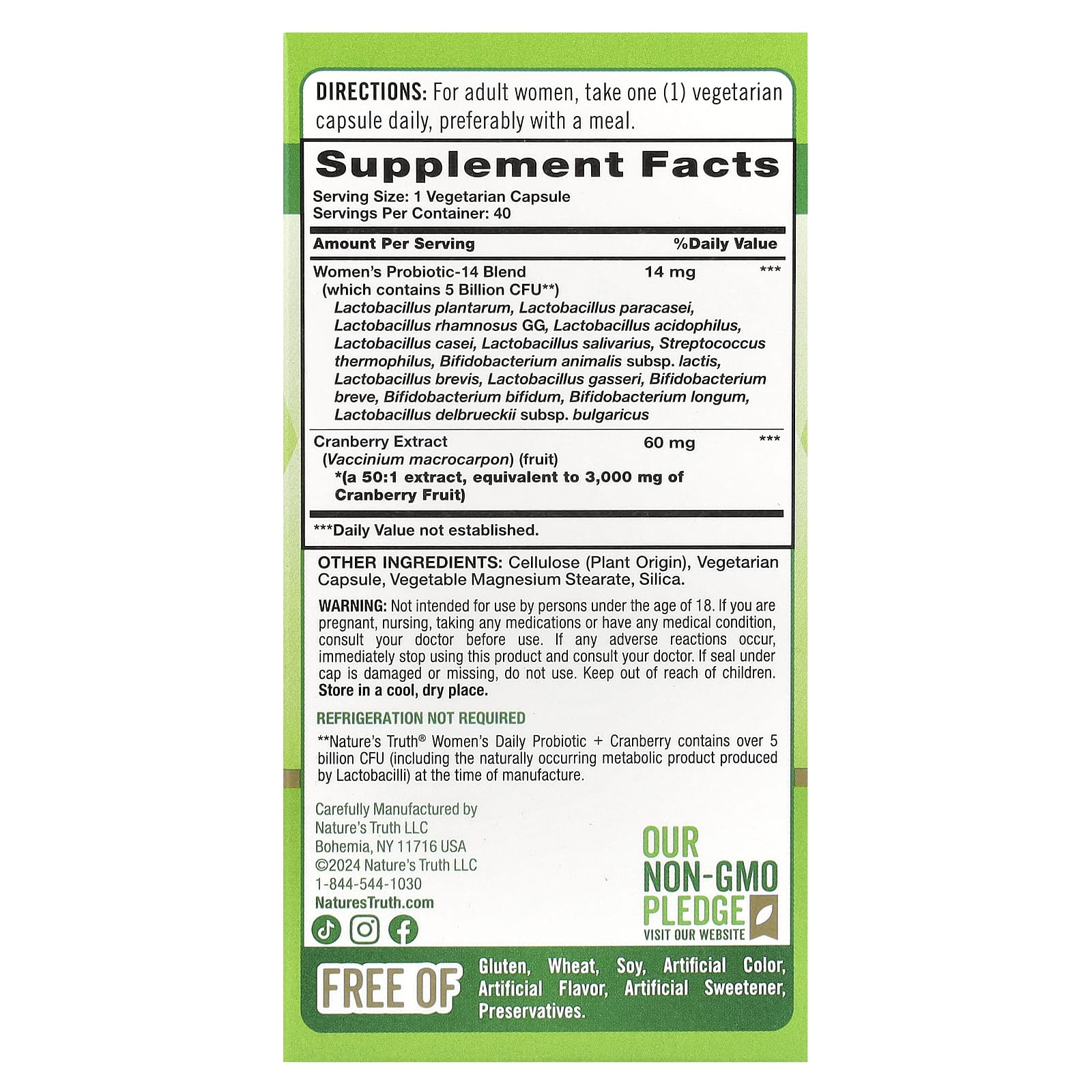 Nature's Truth, Women's Daily Probiotic + Cranberry, 40 Capsules