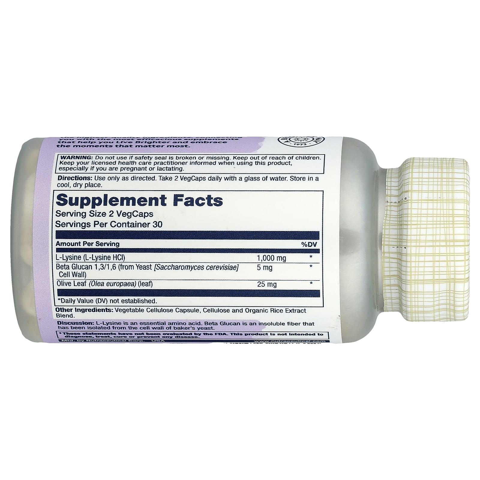 Solaray, L-Lysine Beta Glucan, 60 VegCaps