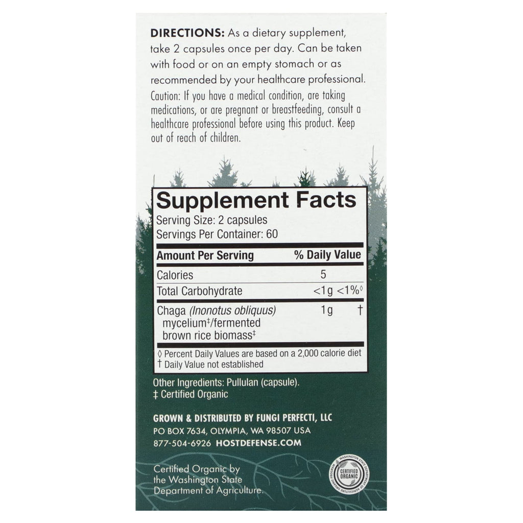 Host Defense, Mushrooms, Chaga, 120 Capsules (0.5 g per Capsule)