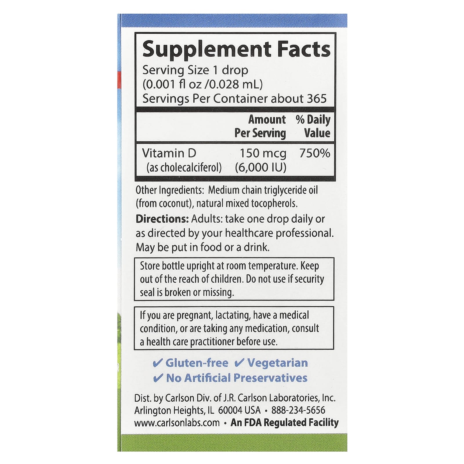 Carlson, Super Daily® D3, 150 mcg (6,000 IU), 0.35 fl oz (10.3 ml)