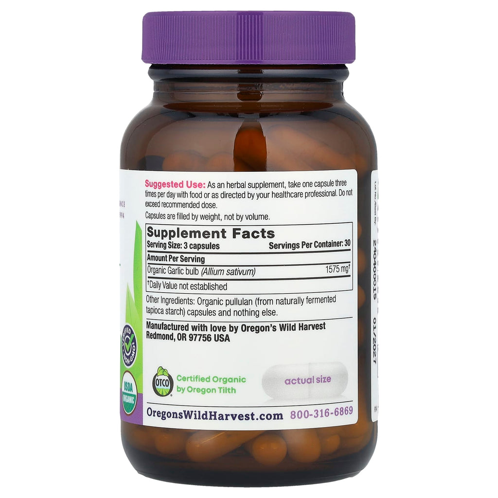 Oregon's Wild Harvest, Organic Garlic, 90 Organic Vegan Capsules (525 mg per Capsule)