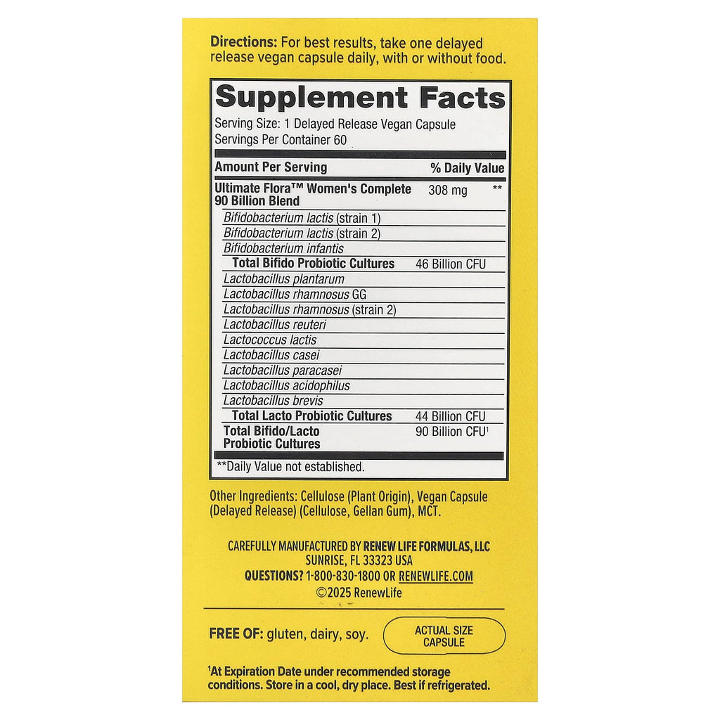 Renew Life, Women's Wellness, Women's Care Probiotic, 90 Billion CFU, 60 Vegetarian Capsules