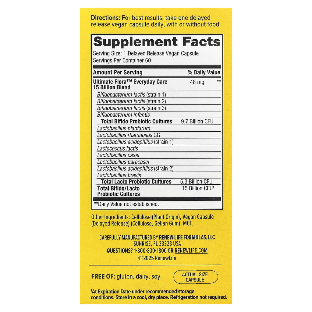 Renew Life, Ultimate Flora™, Everyday Care Probiotic, 60 Delayed Release Vegan Capsules