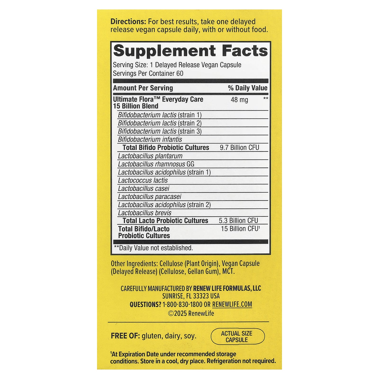 Renew Life, Ultimate Flora™, Everyday Care Probiotic, 60 Delayed Release Vegan Capsules