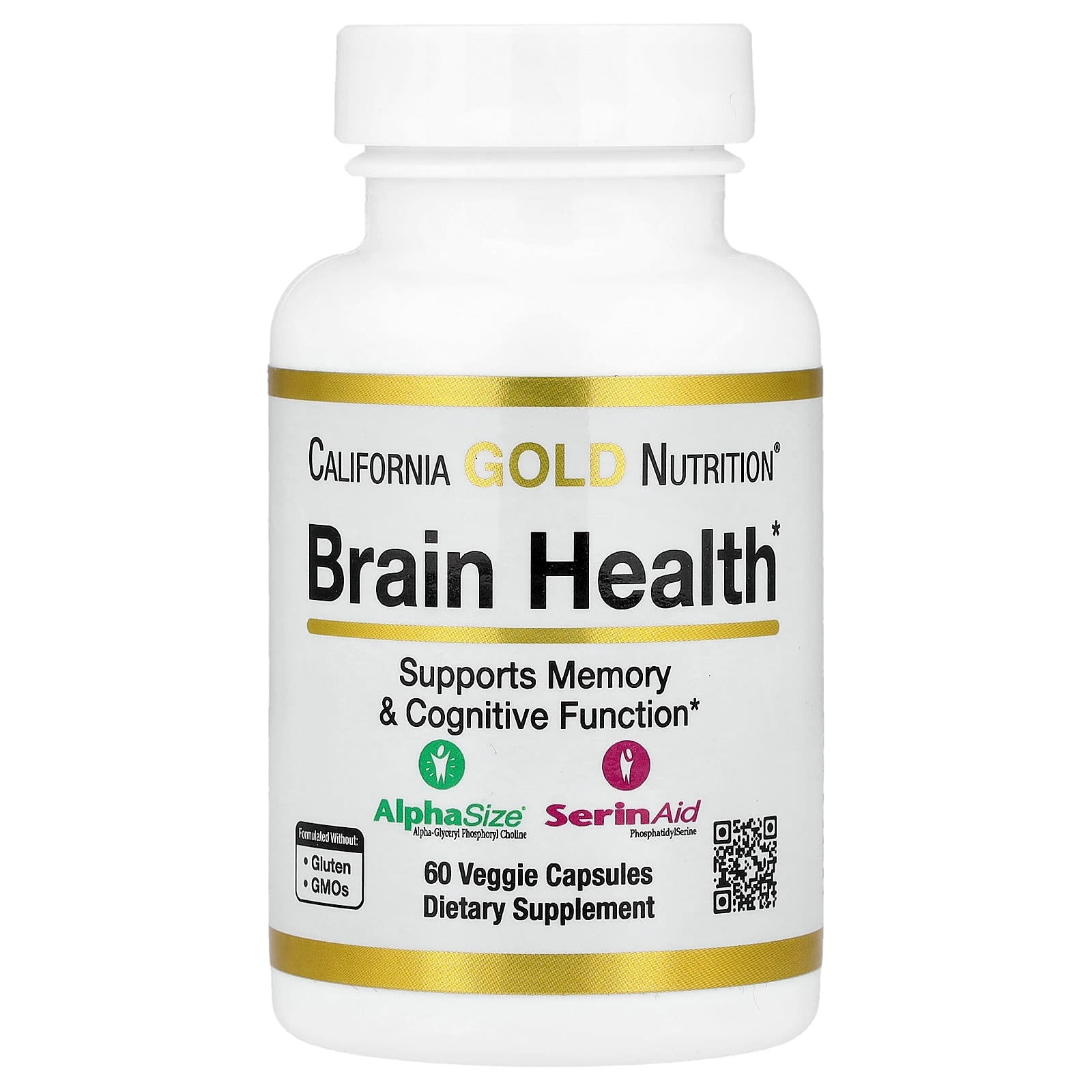 California Gold Nutrition, Brain Health with Alpha-Glycerophosphorylcholine, Calcium, Phosphorus and Phosphatidylserine, 60 Veggie Capsules
