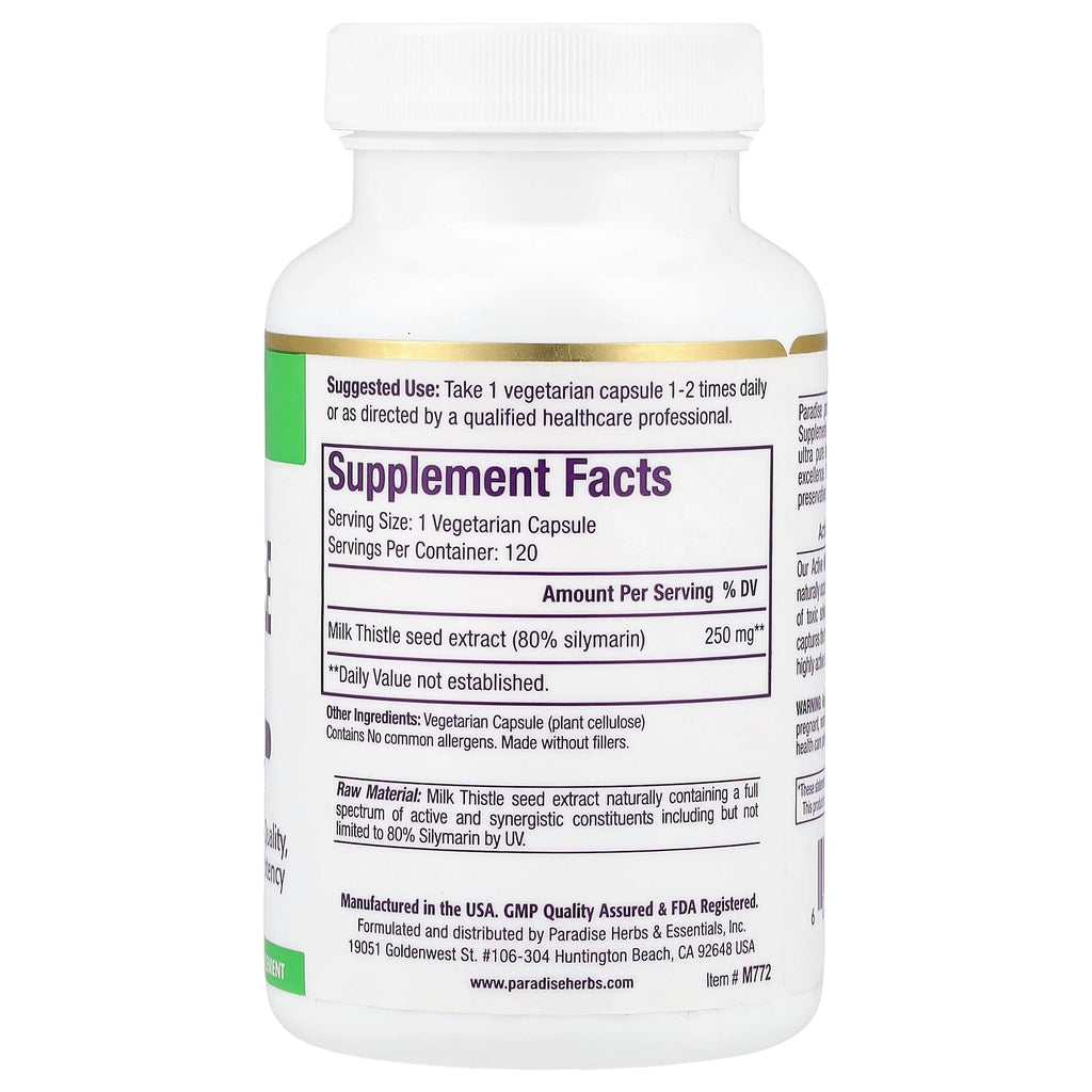 Paradise Herbs, Milk Thistle Extract, 120 Vegetarian Capsules (250 mg per Capsule)