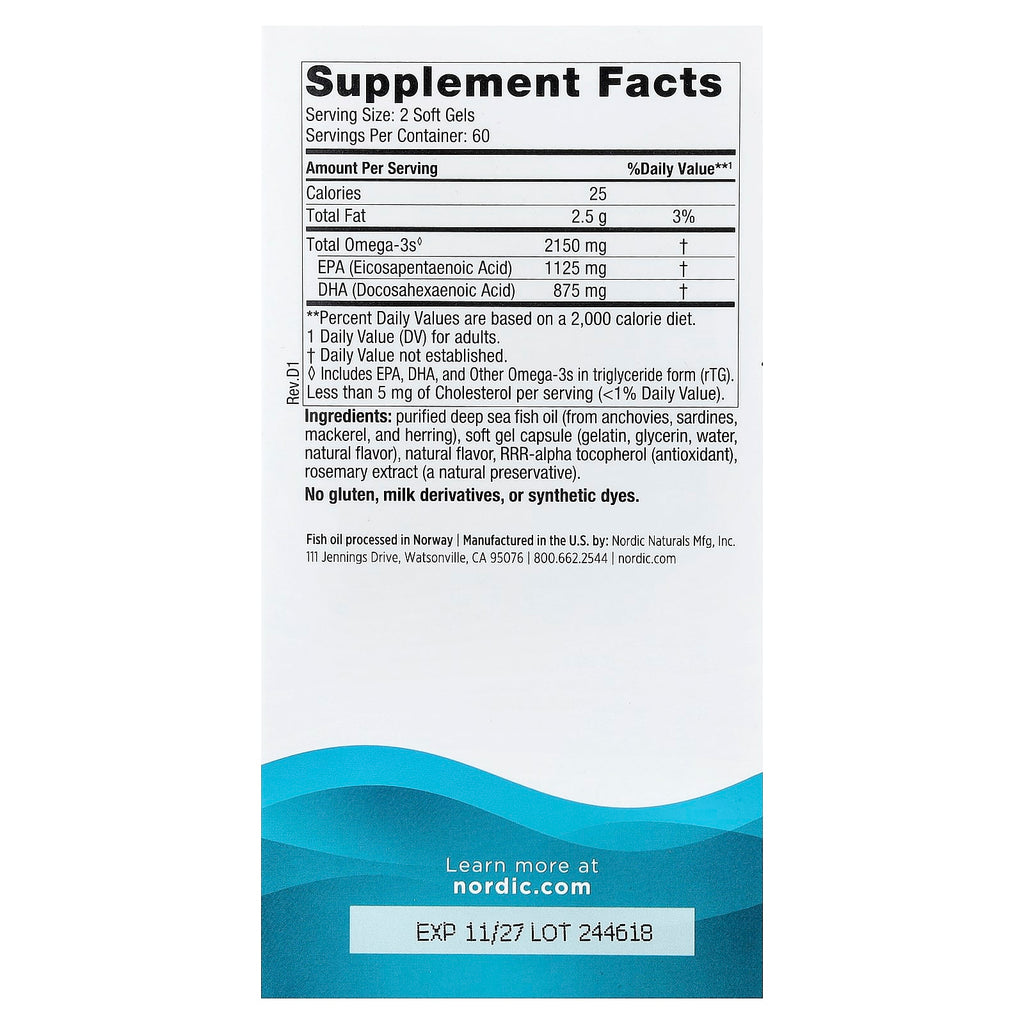 Nordic Naturals, Ultimate Omega® 2X, Lemon, 120 Soft Gels (1,075 mg per Soft Gel)