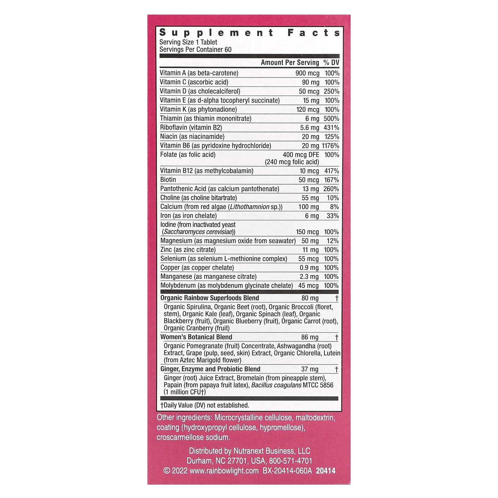 Rainbow Light, Women's One™ Daily Multivitamin, High Potency, 60 Vegetarian Tablets
