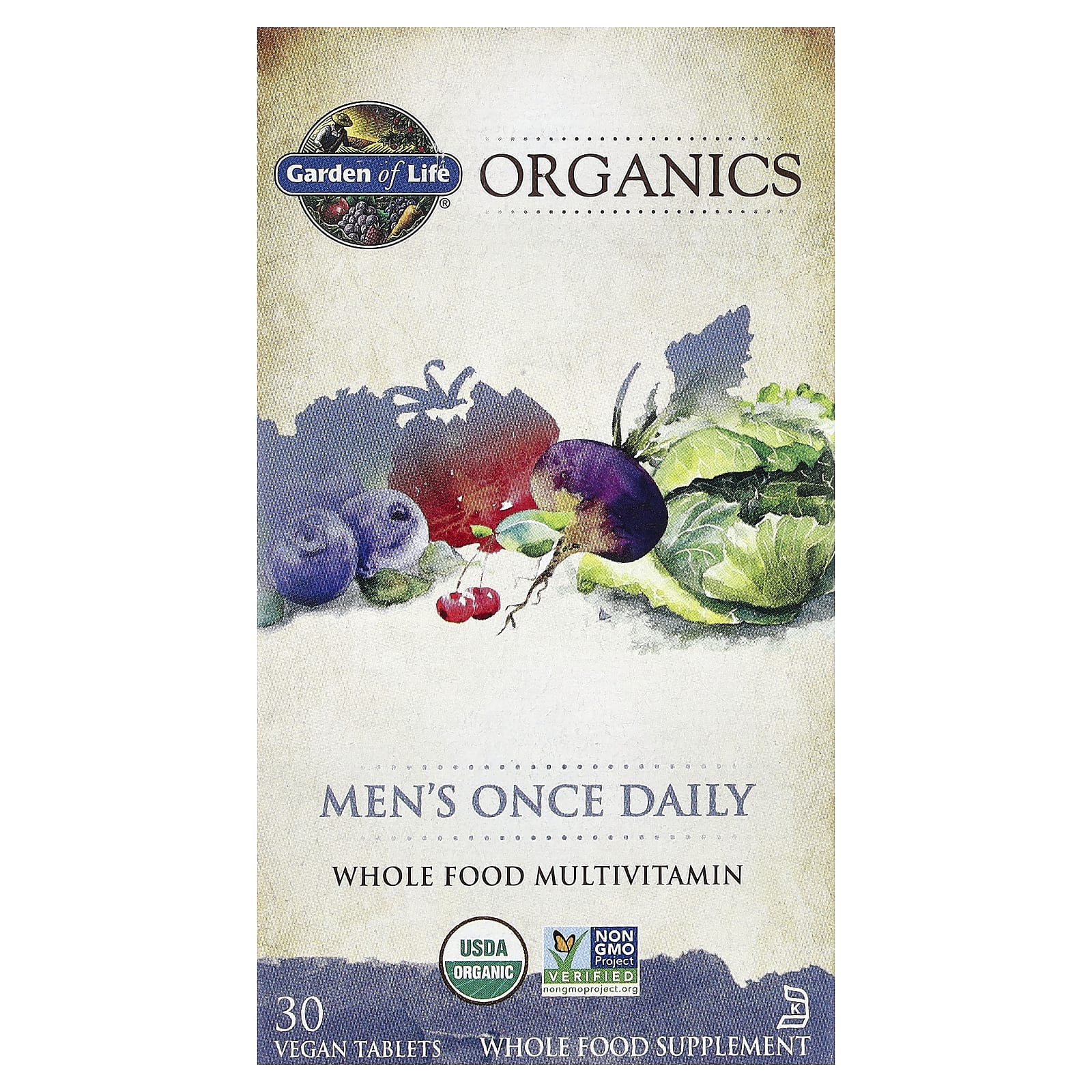 Garden of Life, Organics, Men's Once Daily, Whole Food Multivitamin, 30 Vegan Tablets