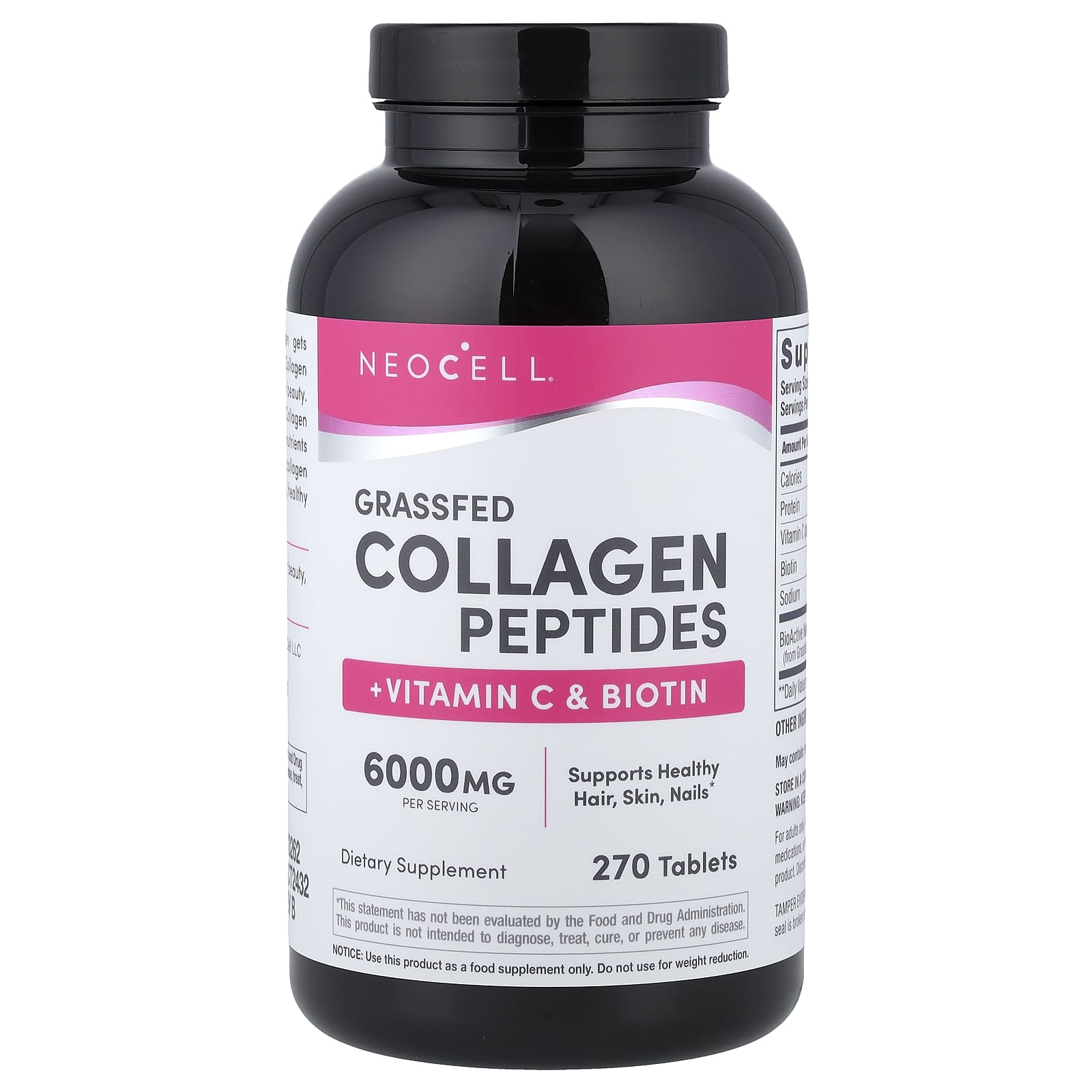 NeoCell, Grassfed Collagen Peptides + Vitamin C & Biotin, 270 Tablets