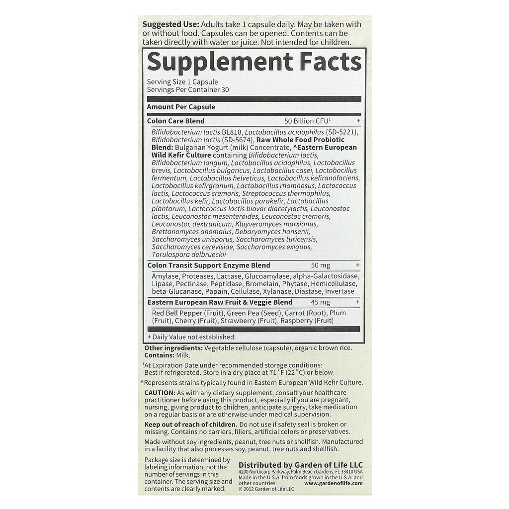 Garden of Life, RAW Probiotics, Colon Care, 30 Vegetarian Capsules