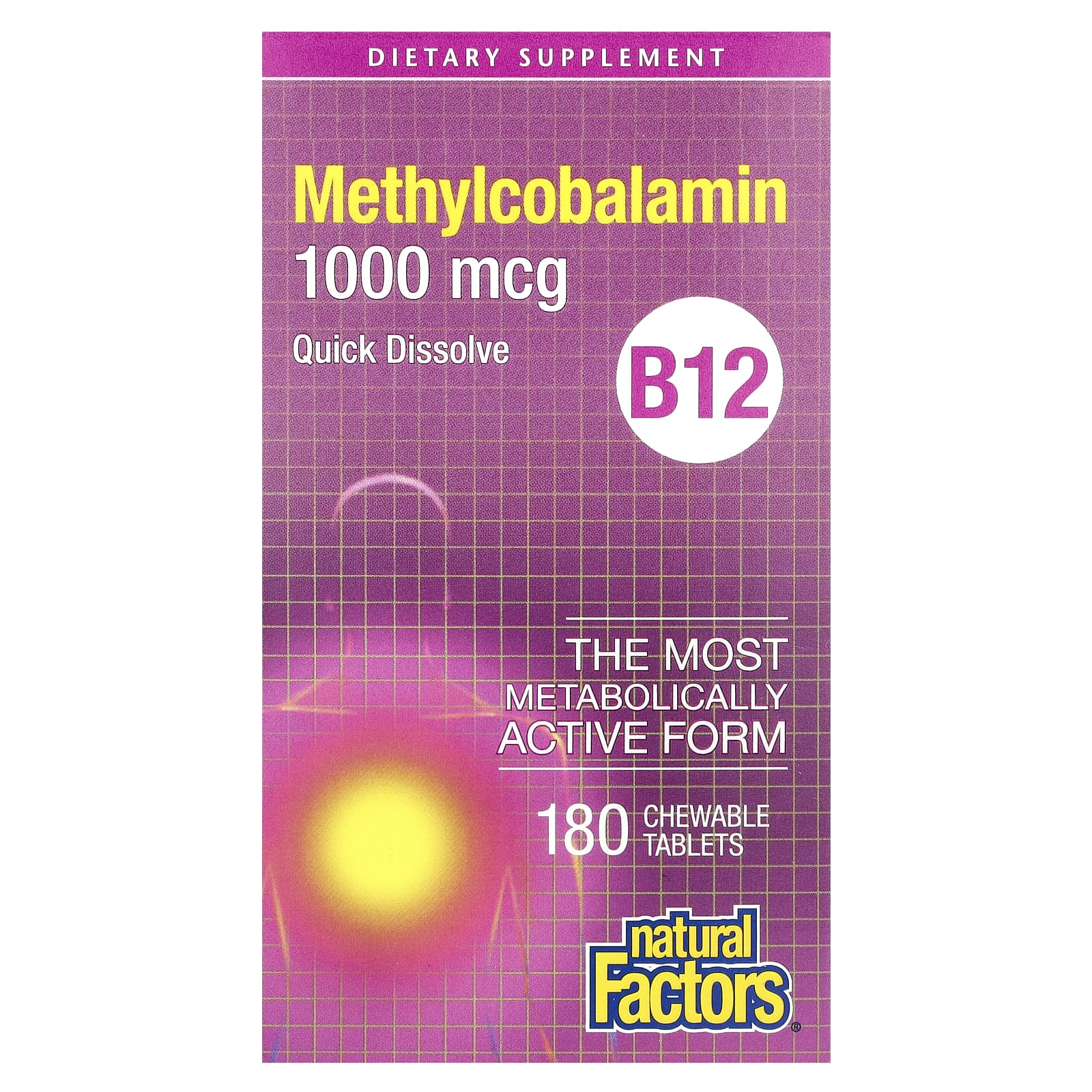 Natural Factors, B12, Methylcobalamin, 1,000 mcg, 180 Chewable Tablets