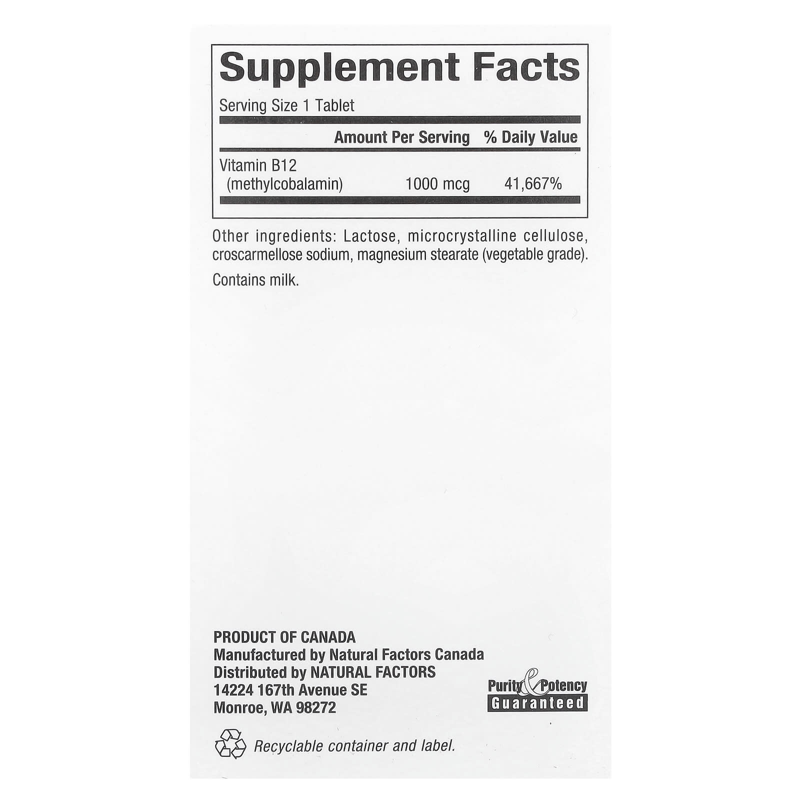 Natural Factors, B12, Methylcobalamin, 1,000 mcg, 180 Chewable Tablets