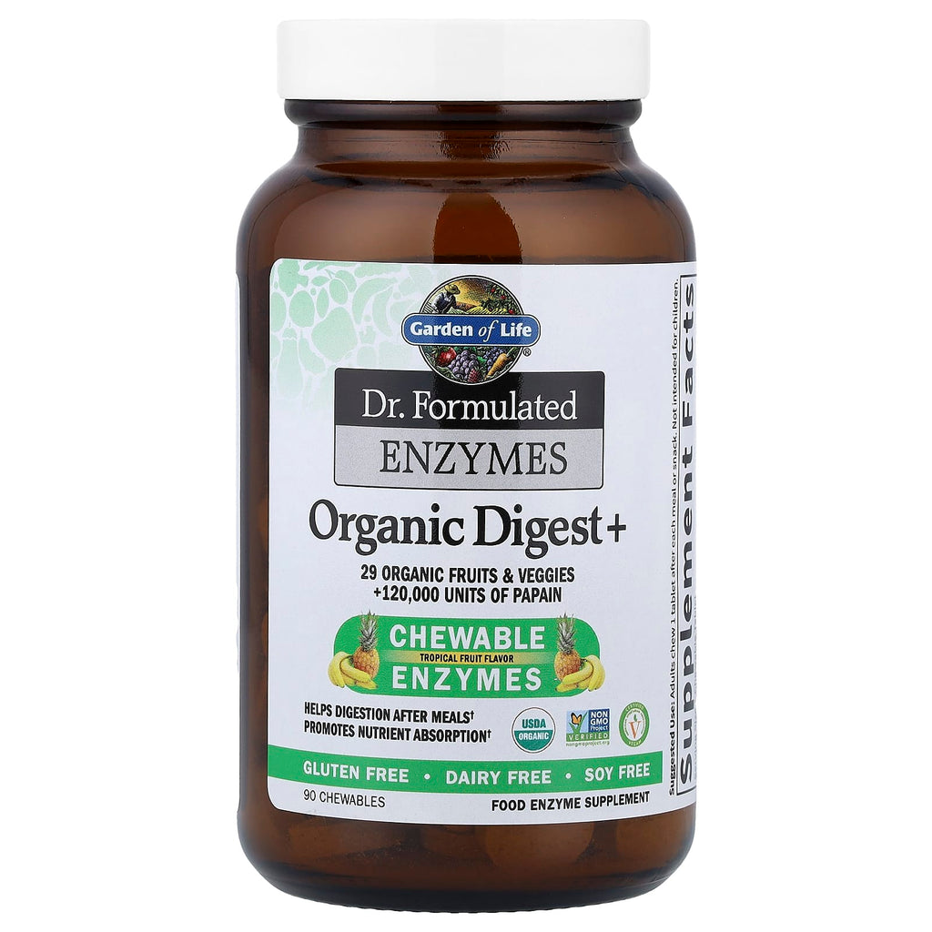 Garden of Life, Dr. Formulated Enzymes, Organic Digest+, Tropical Fruit, 90 Chewables