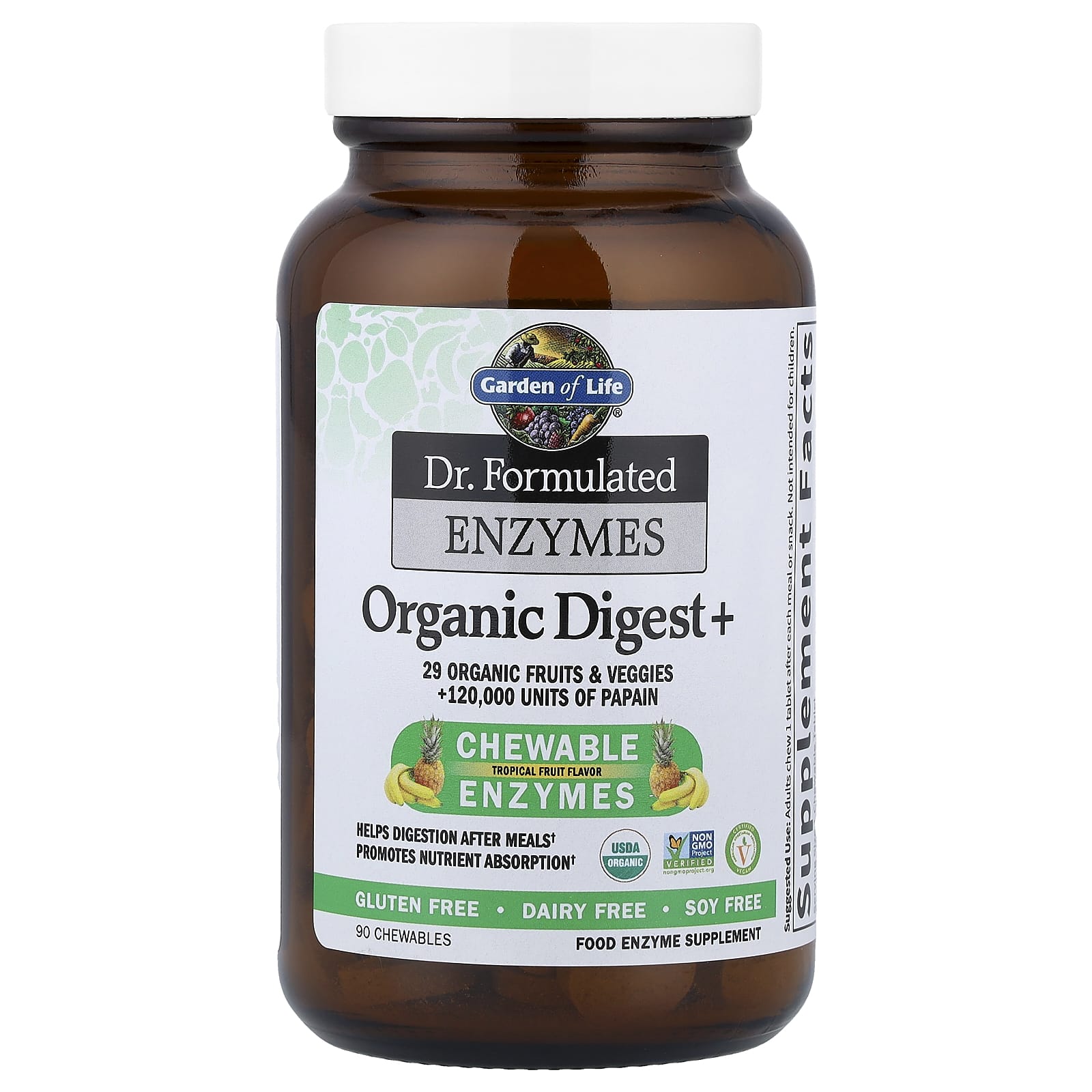 Garden of Life, Dr. Formulated Enzymes, Organic Digest+, Tropical Fruit, 90 Chewables