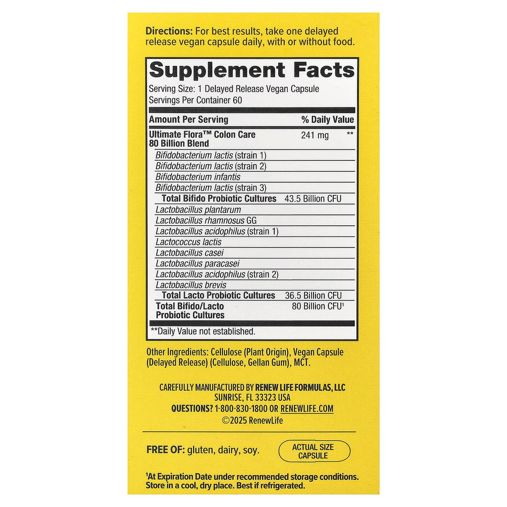 Renew Life, Colon Care Ultimate Flora™ Probiotic, 60 Delayed Release Vegan Capsules