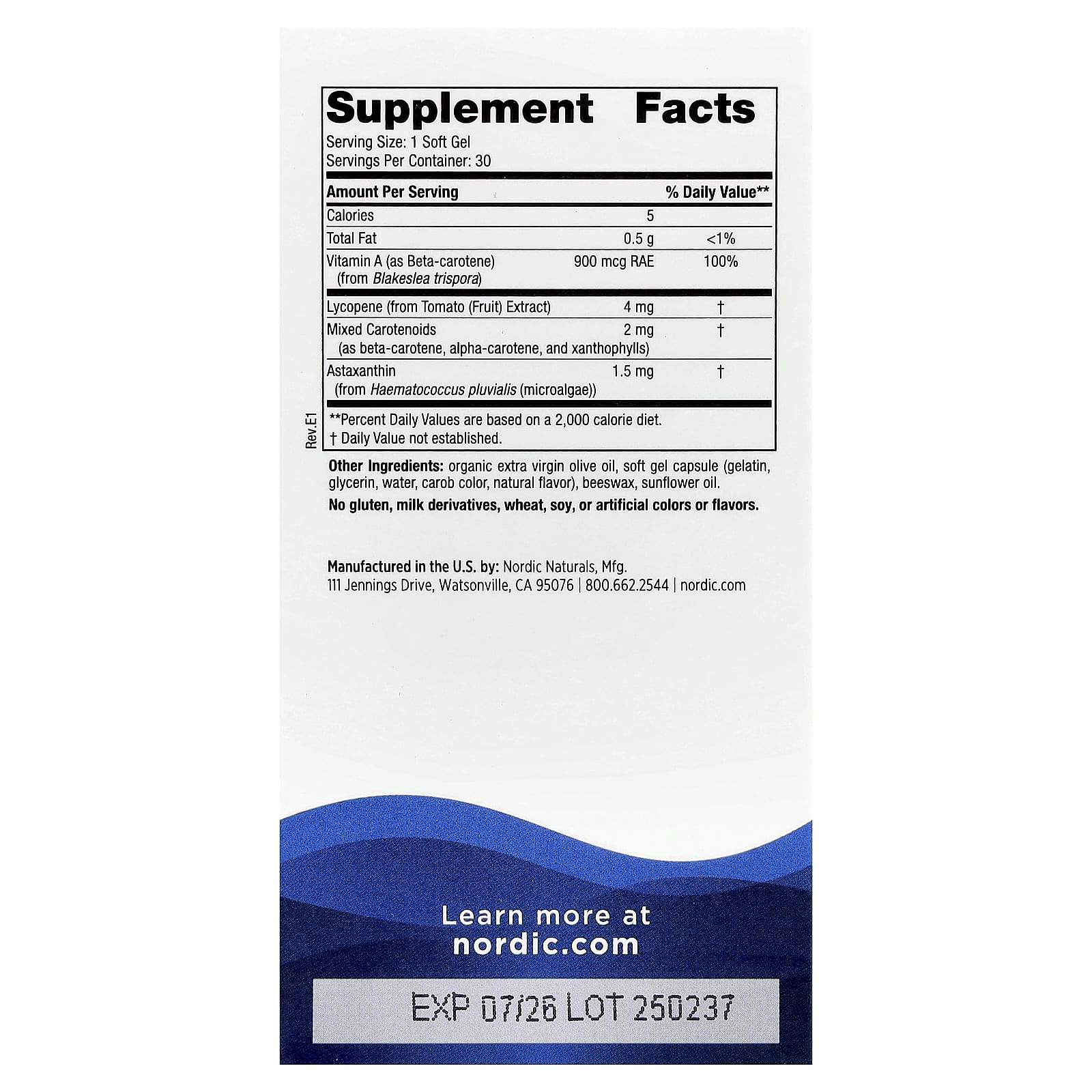 Nordic Naturals, Vitamin A + Carotenoids, 30 Soft Gels