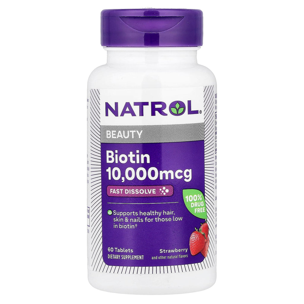 Natrol, Biotin, Fast Dissolve, Strawberry, 10,000 mcg, 60 Tablets