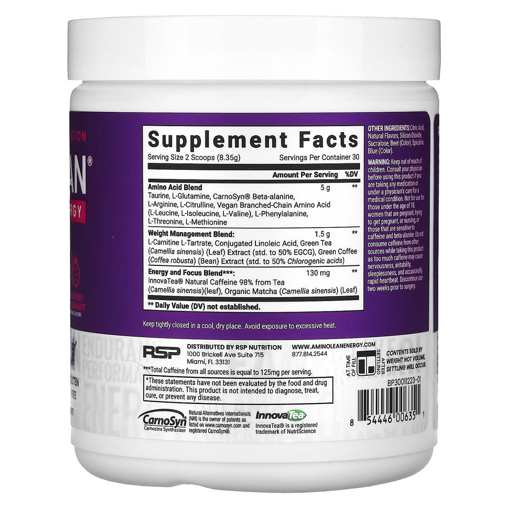RSP Nutrition, AminoLean Energy, Blackberry Pomegranate, 8.84 oz (250.5 g)