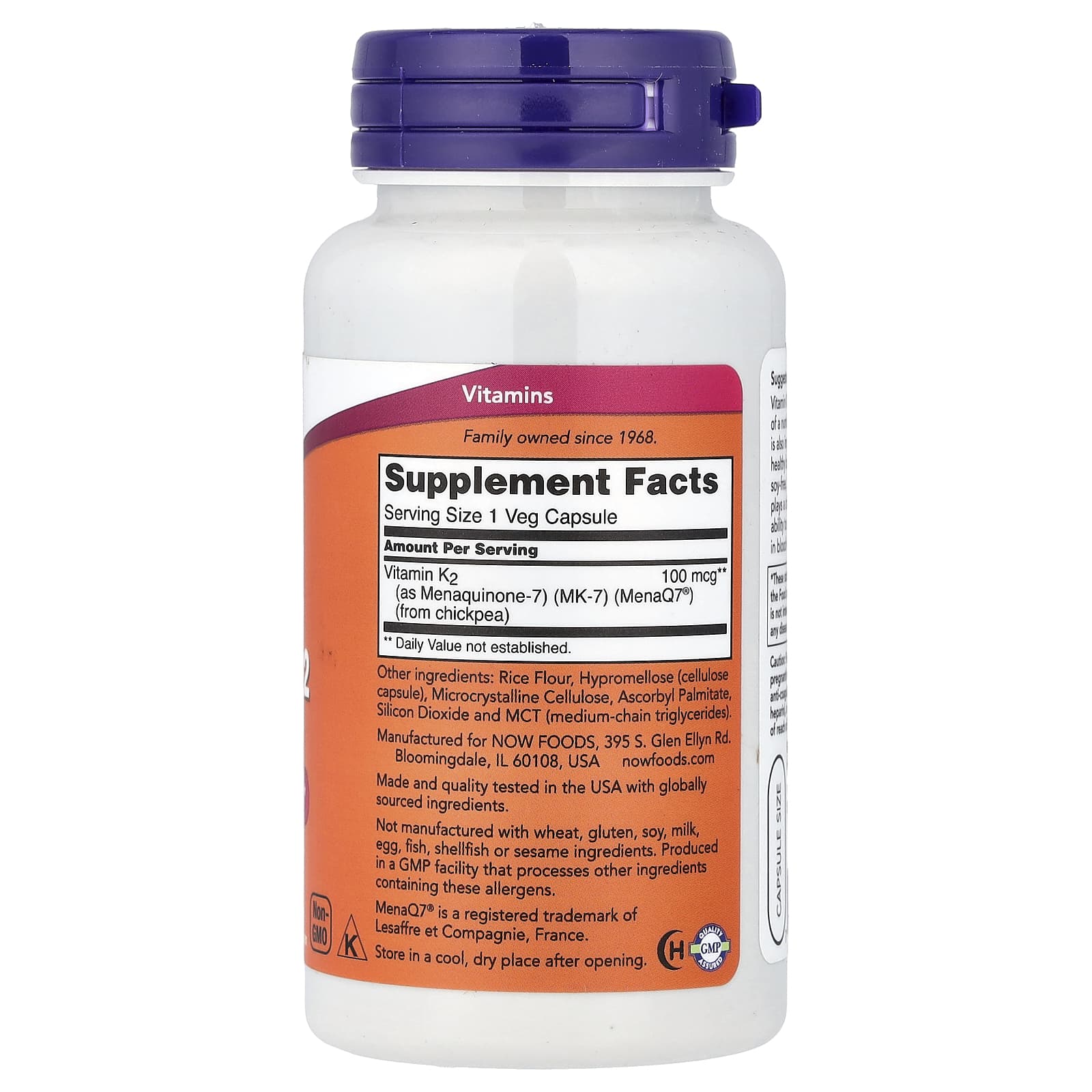 NOW Foods, MK-7 Vitamin K-2 , 100 mcg, 120 Veg Capsules