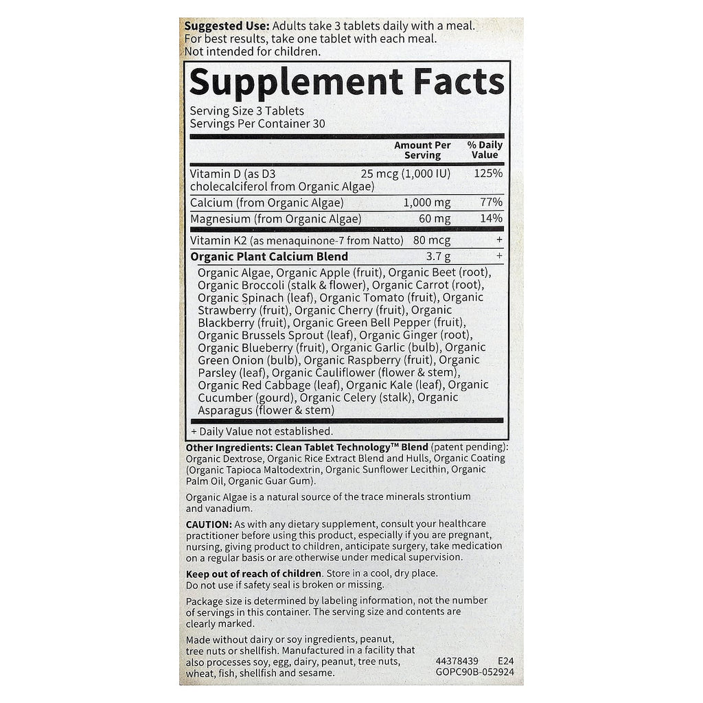Garden of Life, Organics, Organic Plant Calcium, 90 Vegan Tablets