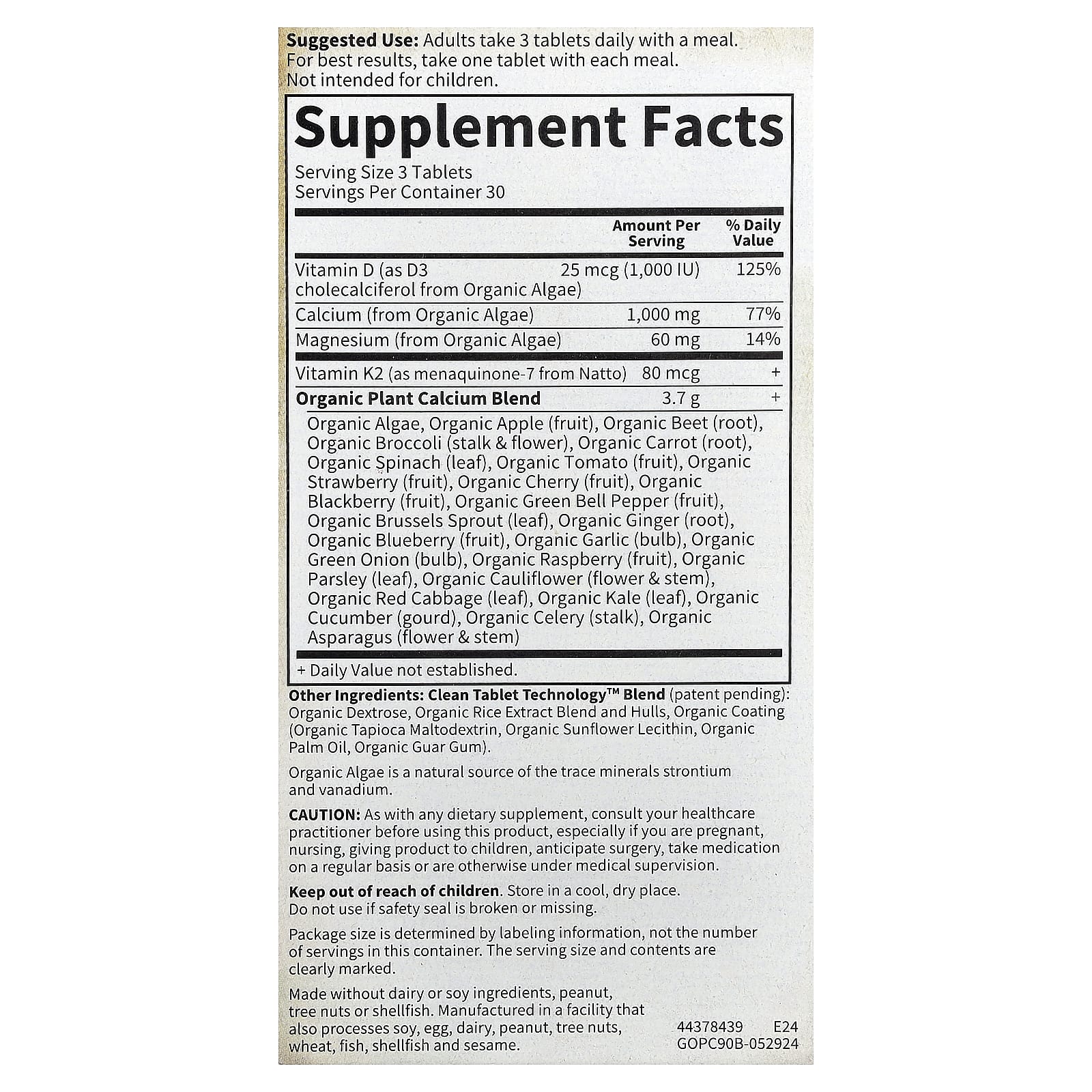 Garden of Life, Organics, Organic Plant Calcium, 90 Vegan Tablets