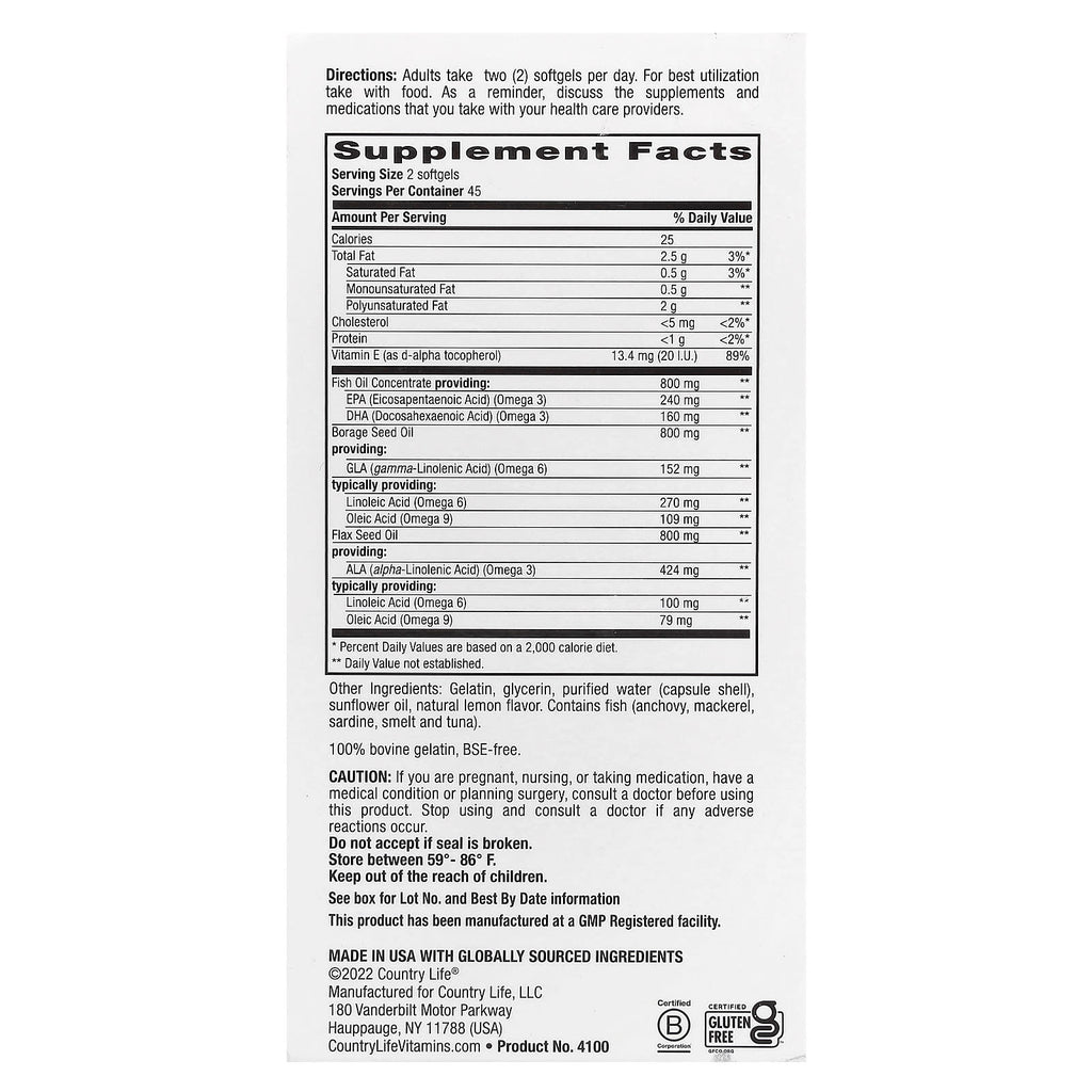 Country Life, Ultra Concentrated Omega 3-6-9 Complete, Natural Lemon, 90 Softgels