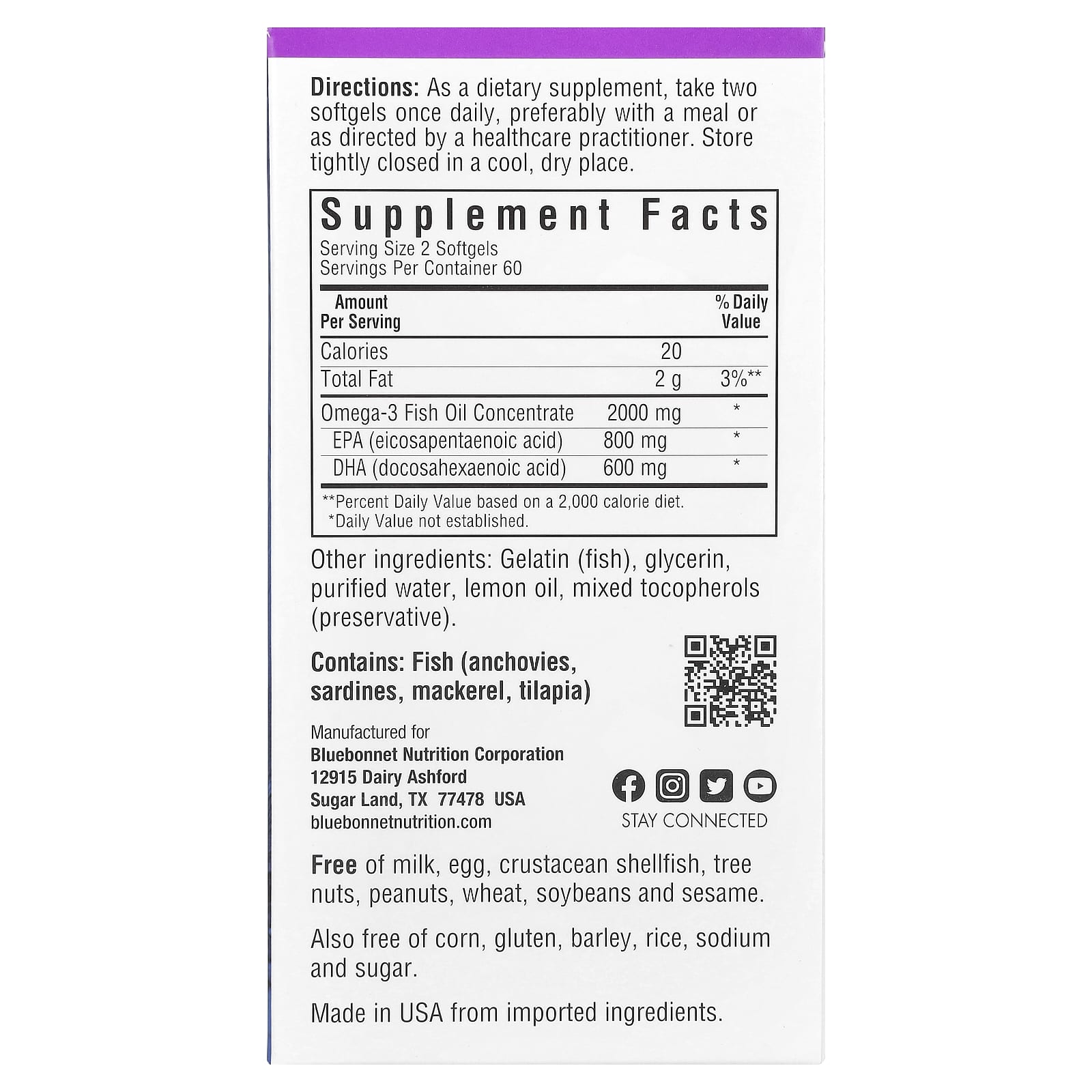 Bluebonnet Nutrition, Omega-3 Fish Oil, Heart Health, Lemon, 120 Softgels (1,000 mg per Softgel)