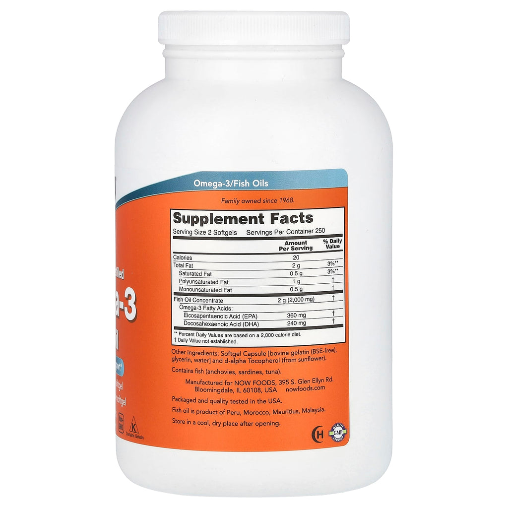 NOW Foods, Omega-3 Fish Oil, 1,000 mg, 500 Softgels