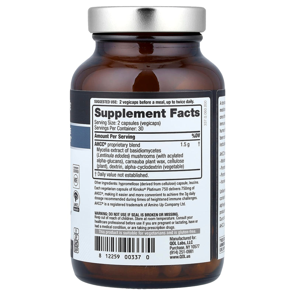 Quality of Life, Kinoko® Platinum AHCC®, 750 mg, 60 Vegicaps